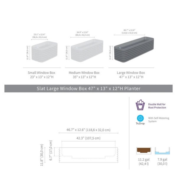 TruDrop Slat Window Box Planter