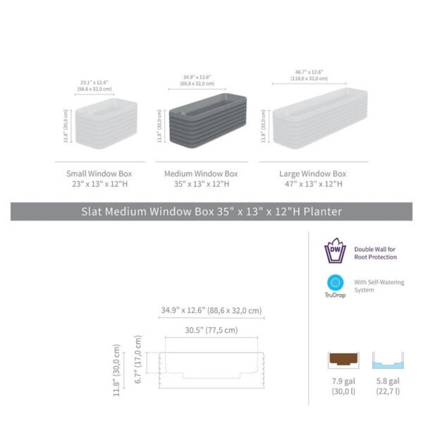 TruDrop Slat Window Box Planter